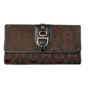 Etienne Aigner Signature Canvas Monogram Snap Clutch Wallet VTG
